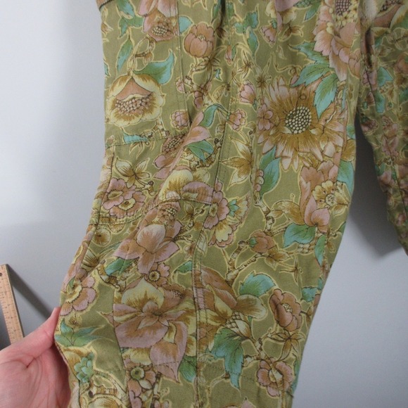 Anthropologie Cropped Cargo Pants Women 22W Green Cotton Floral Boho Baggy 488 - Picture 6 of 16